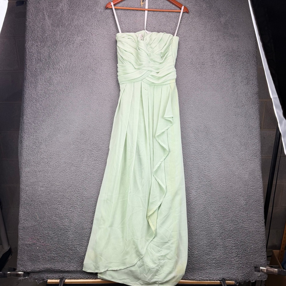 Davids Bridal Women 14 Strapless Ruched Chiffon Maxi Gown Sage Green F15612